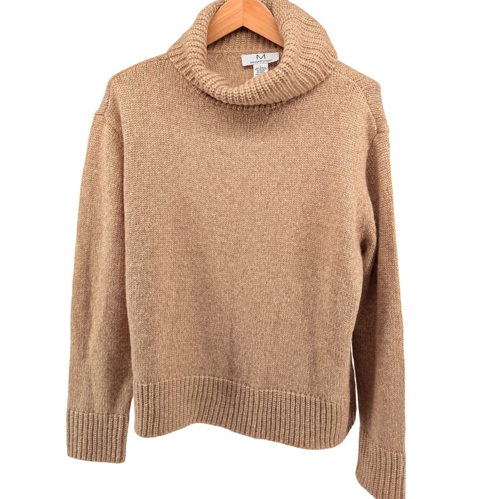 Magaschoni Womens Turtleneck Sweater Tan Gold Metallic Wool Mohair‎ Blend Size L